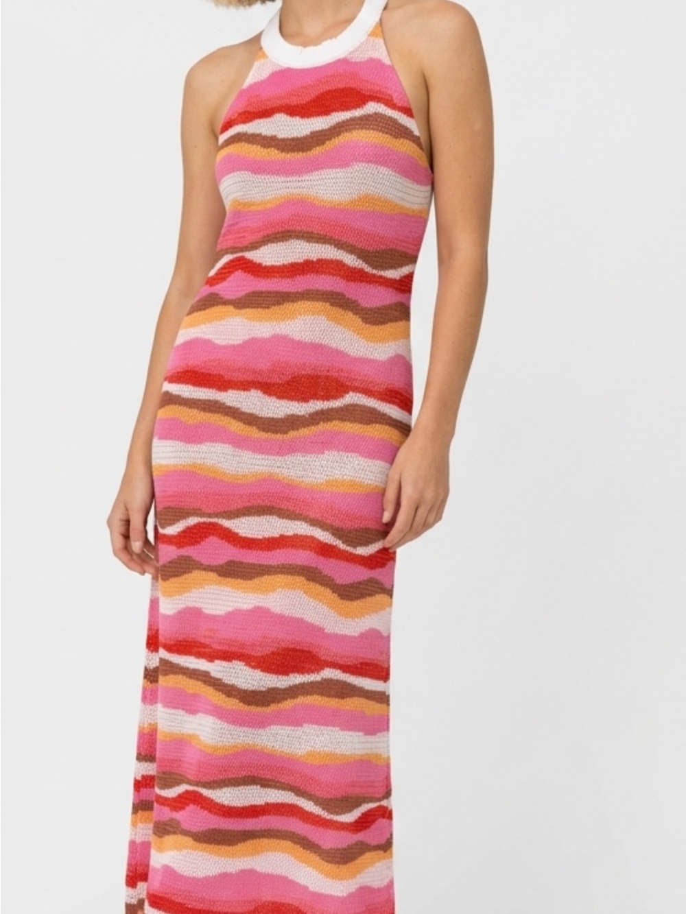 LOFT Striped Halter Maxi Dress in Pink, Red, Brown and Cream